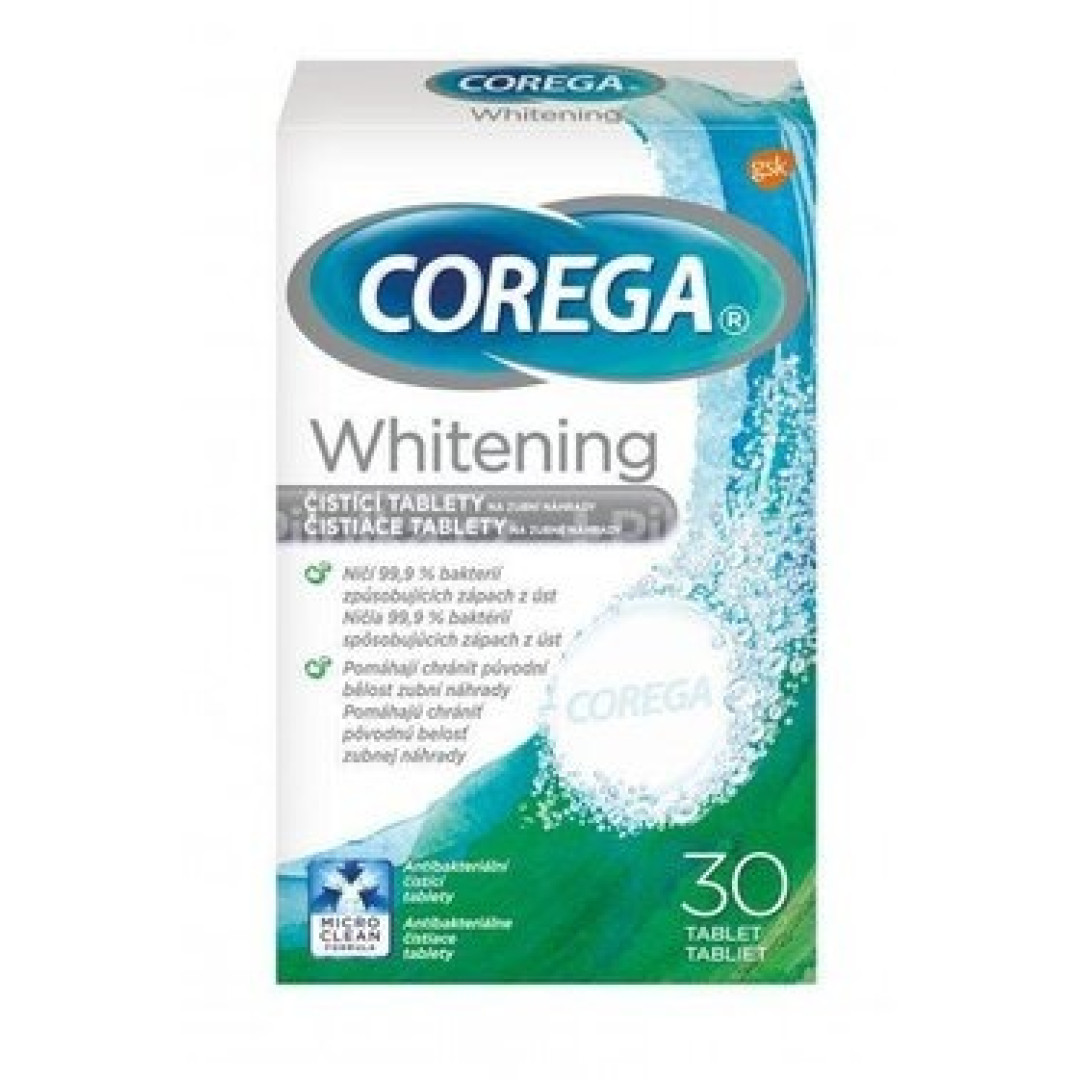 Corega Whitening - čistiace tablety na zubné náhrady s bieliacim účinkom 30ks