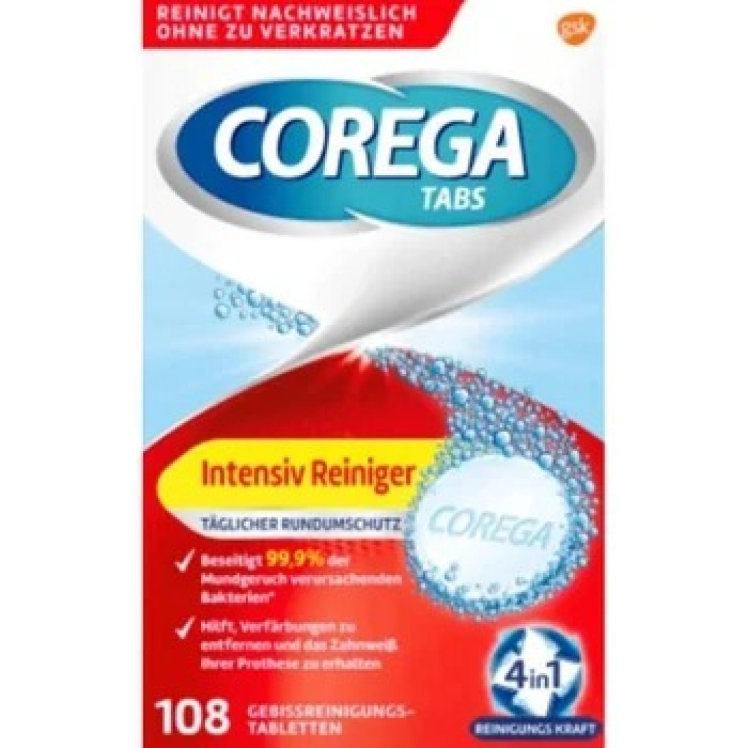 Corega 4v1 - čistiace tablety na zubné náhrady 108ks