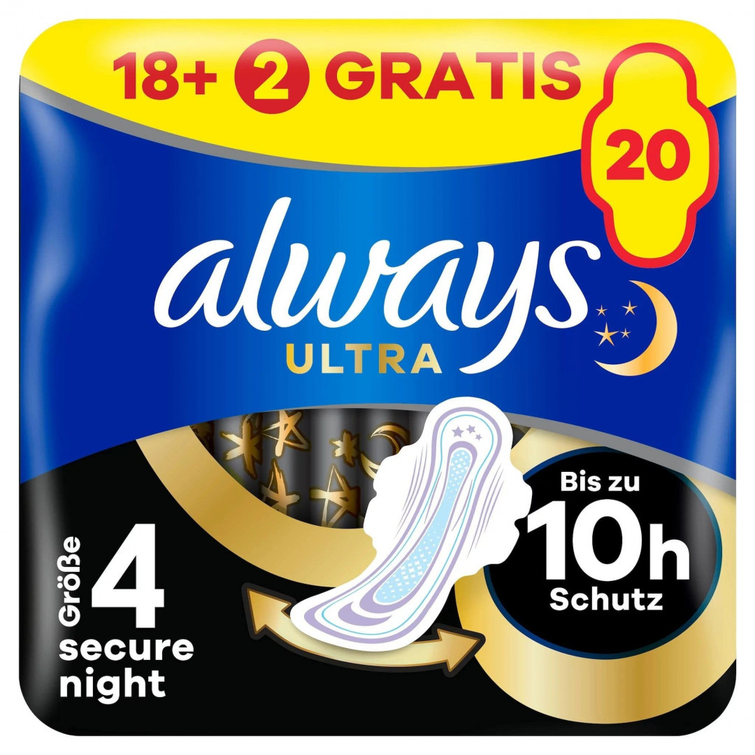 Always Ultra Secure Night 4 - hygienické vložky 20ks/bal