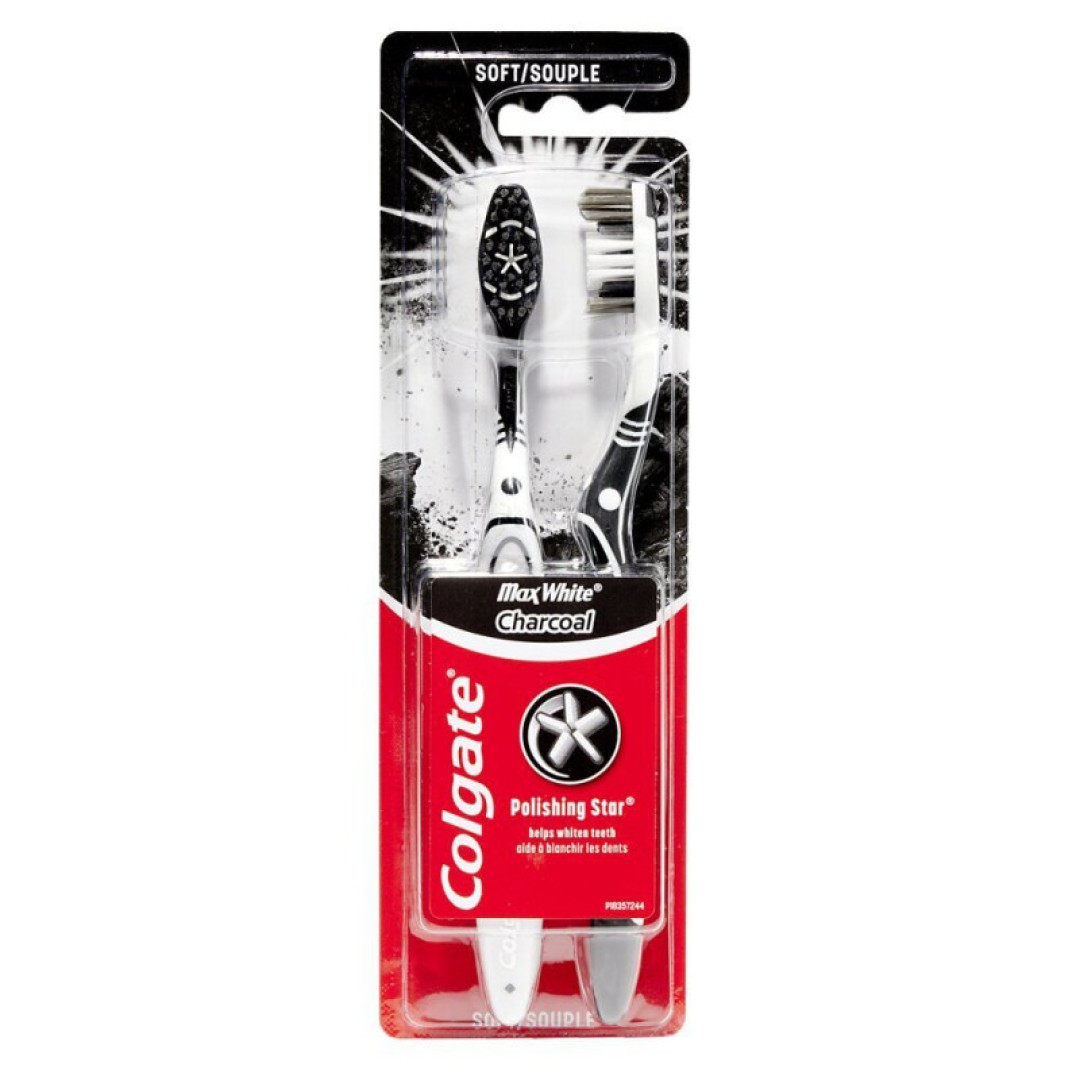 Colgate Max White Charcoal - zubná kefka s čiernym uhlím (mäkká) 2ks